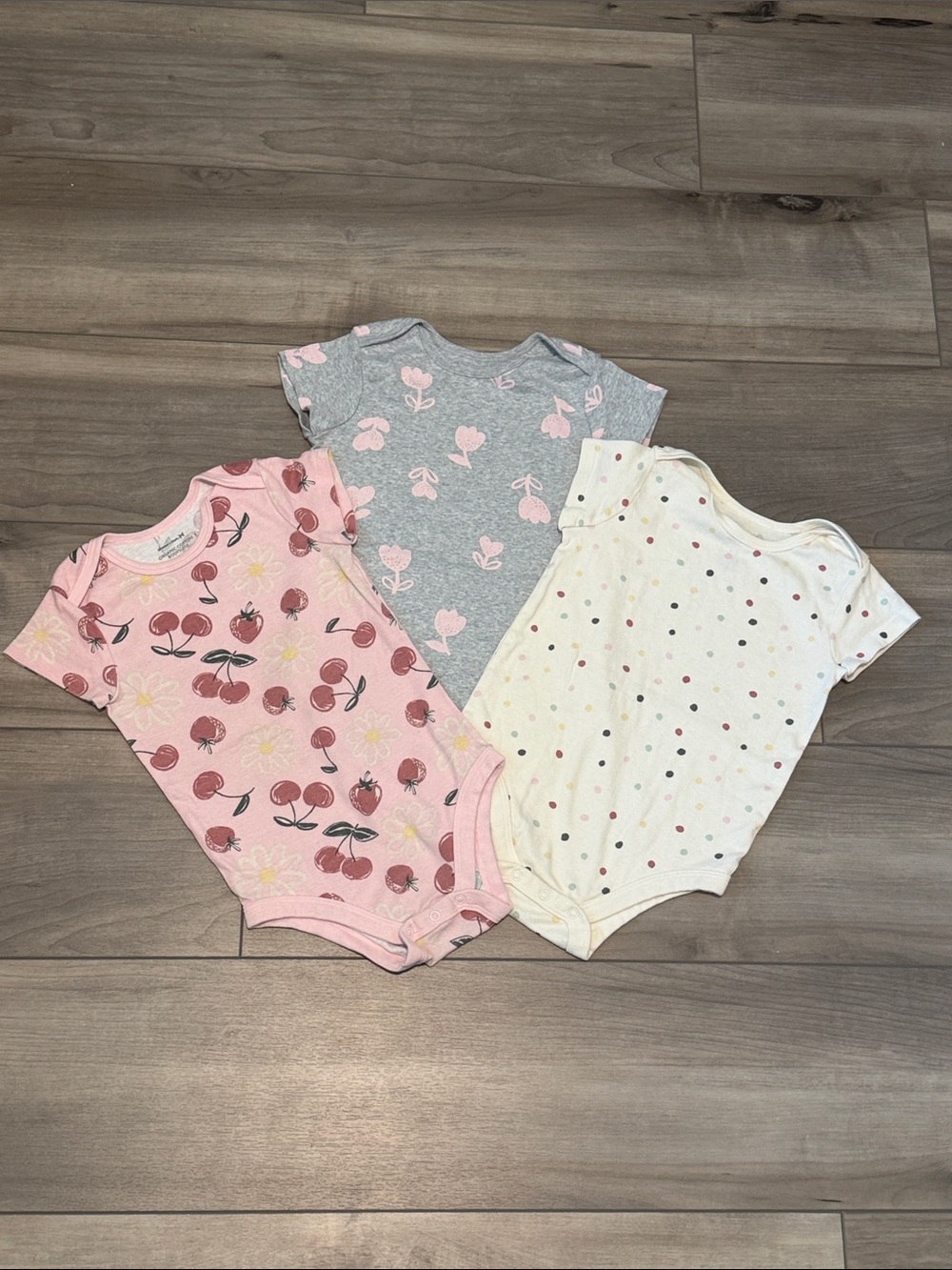 3-Pack Baby Girls 24M Short-Sleeve Bodysuits - Pink, Gray, Cream, 100% Cotton